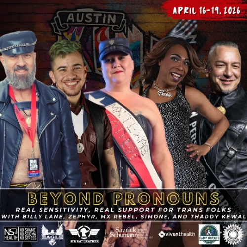 Beyond Pronouns panel featuring Simone, Billy Lane, Zephyr, Mx Rebel, and Thaddy Kewal