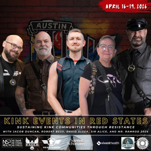 Kink Events in Red States panel featuring Jacob Duncan, Robert Bess, David Elsea, Sir Alice, and Mr. Ramrod 2026